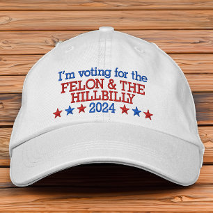 Felon och Hillbilly Funny Trump Vance 2024 Broderad Keps