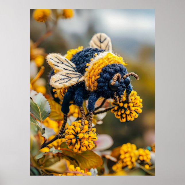 Felt Bumblebee on Blooming Flowers Poster (Framsidan)