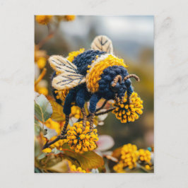 Felt Bumblebee on Blooming Flowers Vykort