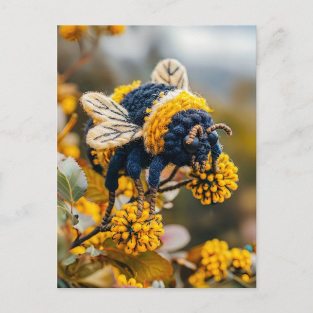 Felt Bumblebee on Blooming Flowers Vykort (Framsida)