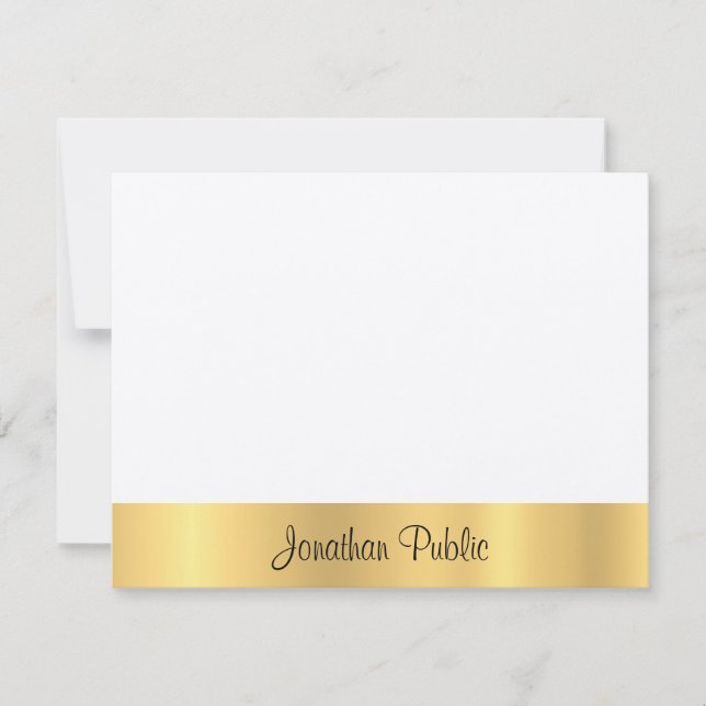 Felt Ecru Modern Elegant Guld Hand-skriptmall Anteckningskort (Framsida)