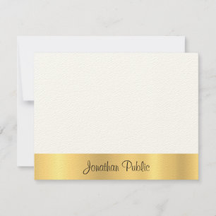 Felt Ecru Modern Elegant Guld Hand-skriptmall Anteckningskort