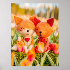Felt Fox Couple i Tulip Fält Poster