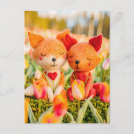 Felt Fox Couple i Tulip Fält Vykort
