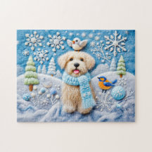 Felt Hund i Snowy Winter Scene