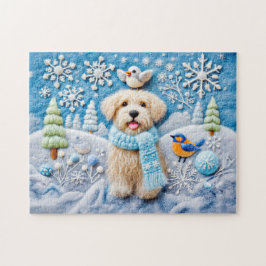 Felt Hund i Snowy Winter Scene Pussel