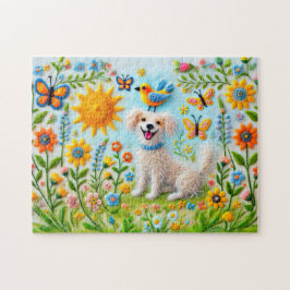 Felt Hund med Butterflies i Garden Pussel