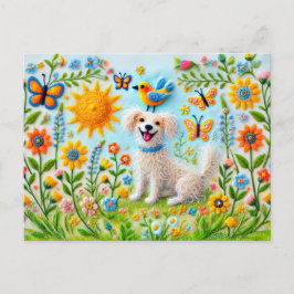 Felt Hund med Butterflies i Garden Vykort