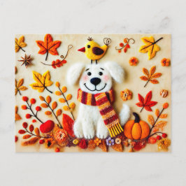 Felt Hund med Höst löv och Bird Vykort
