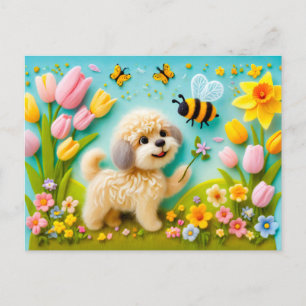 Felt Hund med Vår Blommar Vykort