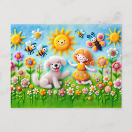 Felt Hund och underordnad i Blomsterträdgård Vykort