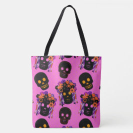 Felt Kolla Döskallar på Rosa Halloween Treat Bag Tygkasse