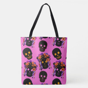 Felt Kolla Döskallar på Rosa Halloween Treat Bag Tygkasse