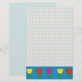 Felt look Tulips och Gingham Checks Land Stil Brevpapper