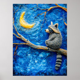 Felt Raccoon på Gren under Full Moon Poster
