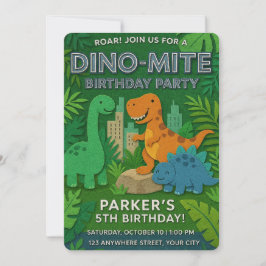 Felt Struktur Jurassic Playground Dinosaur Birthda Inbjudningar