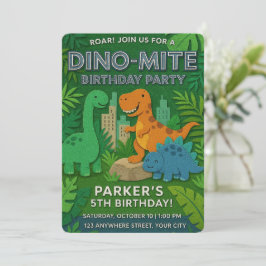 Felt Struktur Jurassic Playground Dinosaur Birthda Inbjudningar