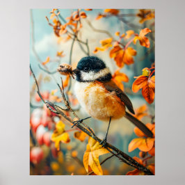 Felt Underbar Tit med vattenpelare i hösten Bush Poster