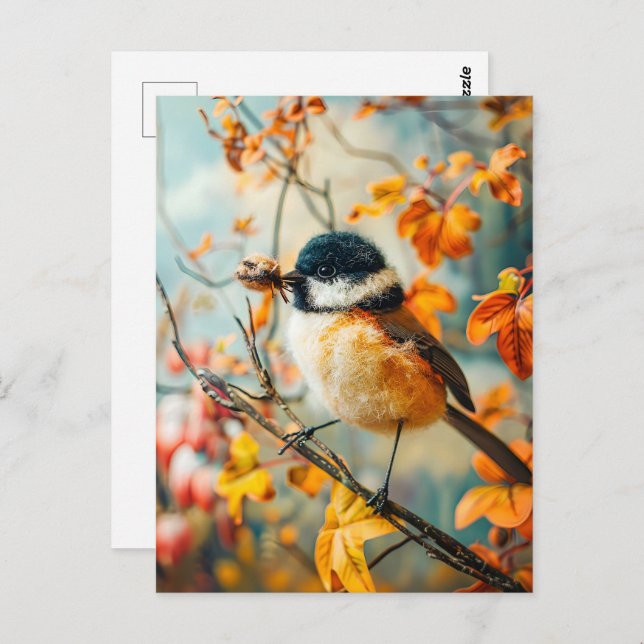 Felt Underbar Tit med vattenpelare i hösten Bush Vykort (Fram/baksida)