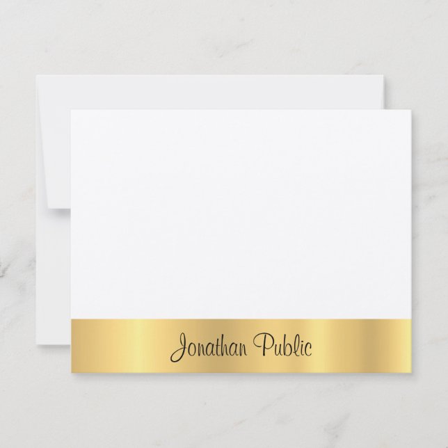 Felt White Modern Chic Guld Hand-skriptmall Anteckningskort (Framsida)
