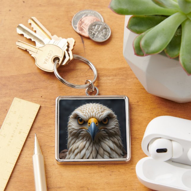 Felted Bird Porträtt Fyrkantig Silverfärgad Nyckelring (Skrivbord)