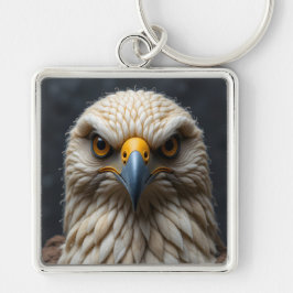 Felted Bird Porträtt Fyrkantig Silverfärgad Nyckelring