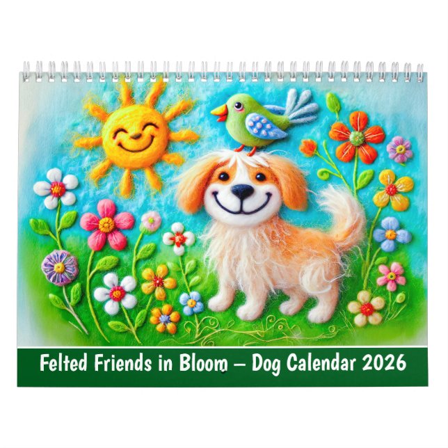 Felted Friends in Bloom – Dog Calendar 2026 Kalender (Omslag)