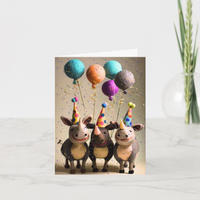 Felted Party Rhinos Firande Card Kort (Framsida)
