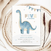Fem A-Saurus födelsedagsinbjudan dinosaurie pojkar