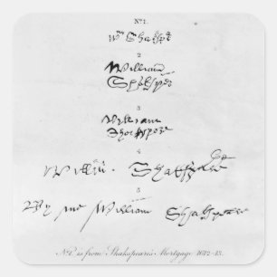 Fem äktaa autografer av William Shakespeare Fyrkantigt Klistermärke