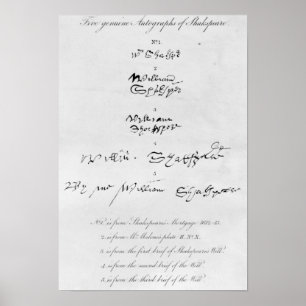 Fem Äktors autografier av William Shakespeare Poster