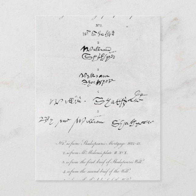 Fem Äktors autografier av William Shakespeare Vykort (Framsida)