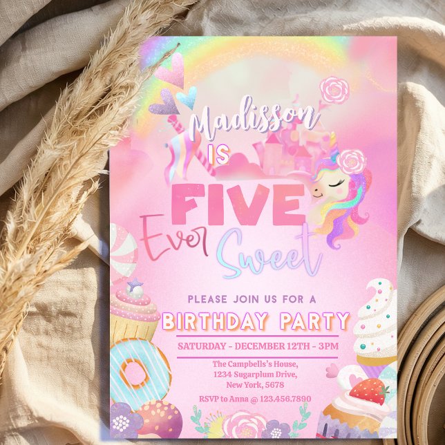 fem alltid Söt flicka 5-årsdag  Inbjudningar (Skapare uppladdad)
