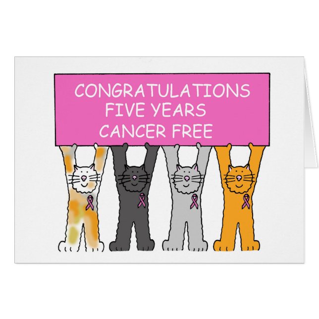 Fem år cancer frigör lyckönskan hälsningskort (Framsidan Horizontal)