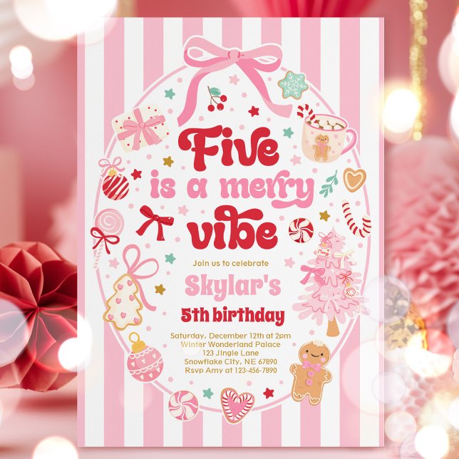 Fem Är En Glad Julstämning Julkrans 5-årsdag Inbjudningar (Skapare uppladdad)