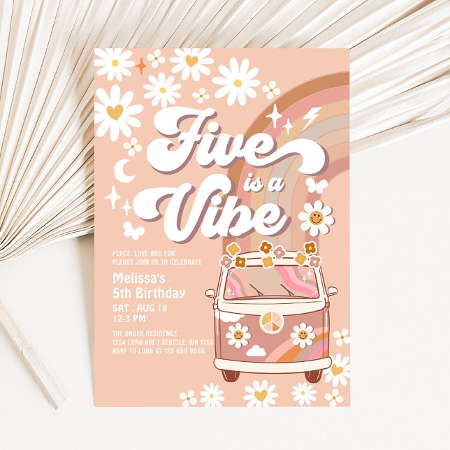 Fem är en Vibe 5:e Groovy Van Birthday Inbjudningar (Skapare uppladdad)