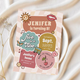 Fem är en Vibe Groovy Retro-Daisy 5:e födelsedagen Inbjudningar