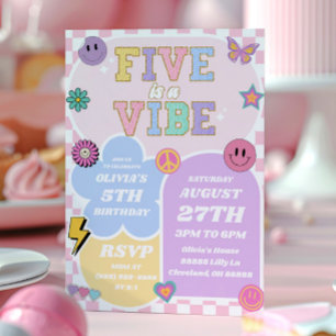 Fem är en Vibe Preppy Patch 5:e Födelsedagsfesten Inbjudningar