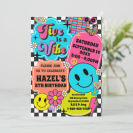 Fem är en Vibe Retro Smile Groovy-Födelsedagsfest Inbjudningar