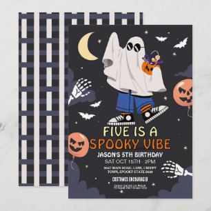 Fem är en Vibe Spöken Fladdermus Halloween Costume Inbjudningar