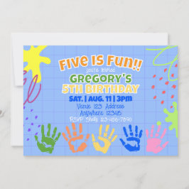 Fem är roligt, Färgrik målad hand 5-årsdag Inbjudningar