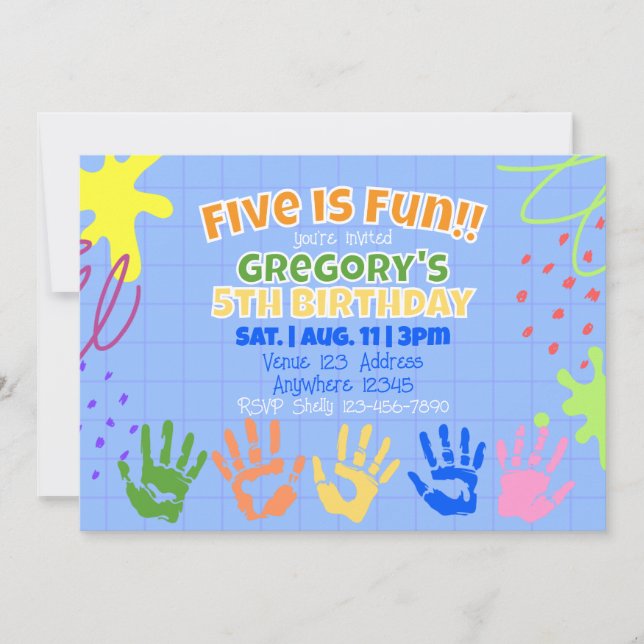 Fem är roligt, Färgrik målad hand 5-årsdag Inbjudningar (Framsida)
