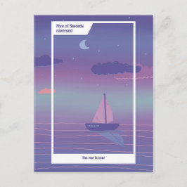 Fem av svärd i omvänd läge Tarot-inspirerad konst Vykort