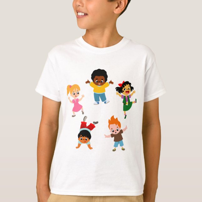 Fem barn Tecknad Barn T-Shirt (Framsida)