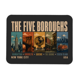 Fem Boroughs New York City NYC Illustration Retro Magnet