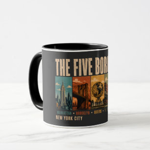 Fem Boroughs New York City NYC Illustration Retro Mugg