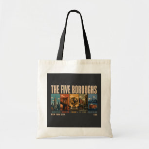 Fem Boroughs New York City NYC Illustration Retro Tygkasse