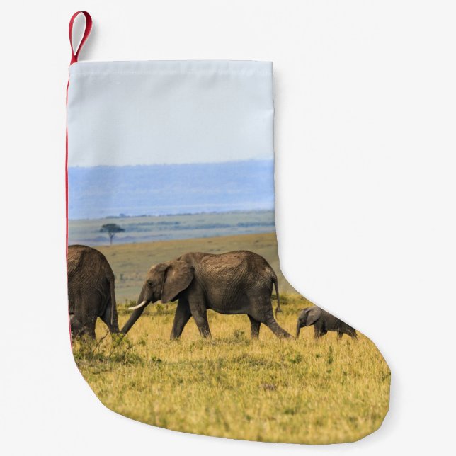 FEM ELEFANTER PÅ BRÖSTGRAS LITEN JULSTRUMPA (Framsidan)