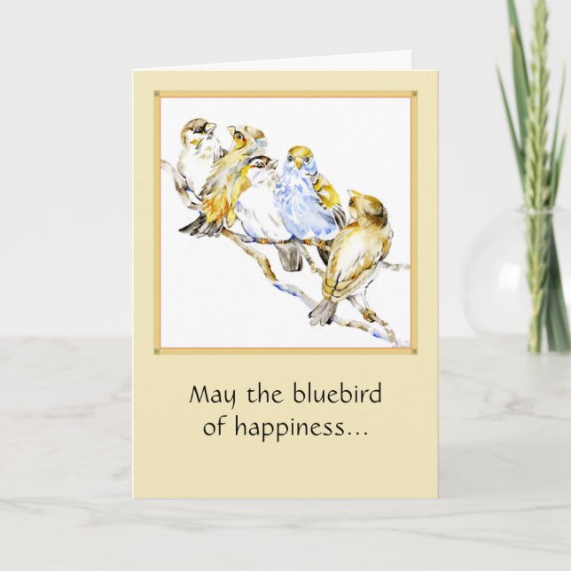 Fem fåglar, 5 x 7-mappade kort, vattenfärg kort (Framsida)