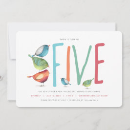 Fem fåglar femte Födelsedagsfest inbjudan